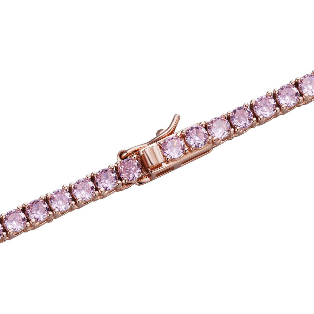 3mm Pink CZ Tennis Bracelet Real Iced 925 Sterling Silver 14k Rose Gold Plated