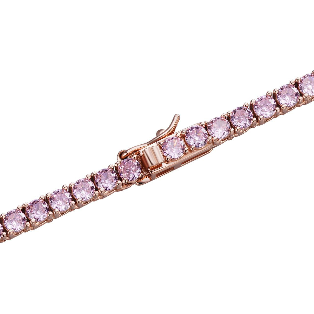 3mm Pink CZ Tennis Bracelet Real Iced 925 Sterling Silver 14k Rose Gold Plated