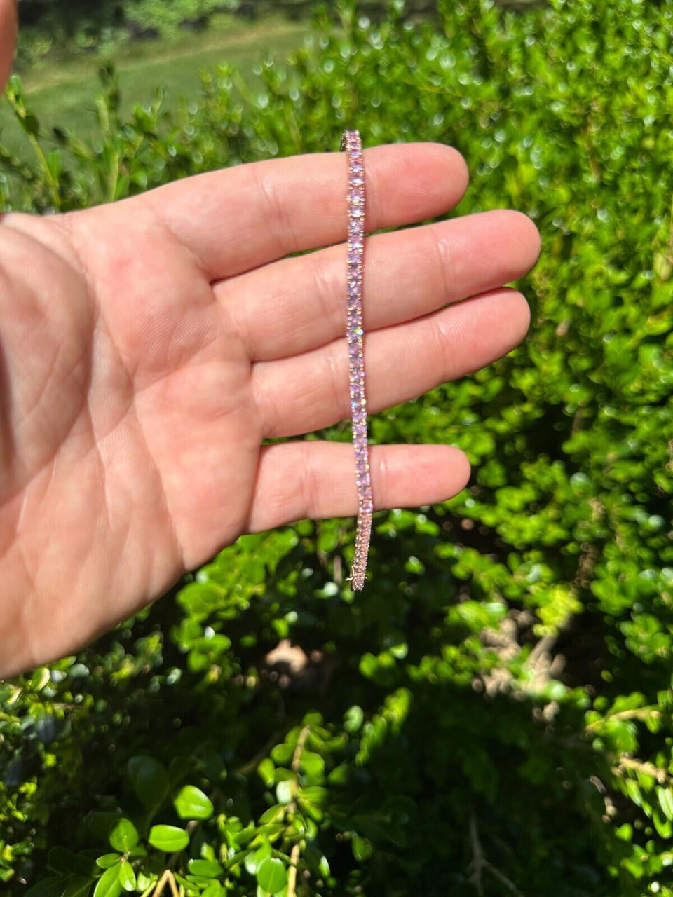 3mm Pink CZ Tennis Bracelet Real Iced 925 Sterling Silver 14k Rose Gold Plated