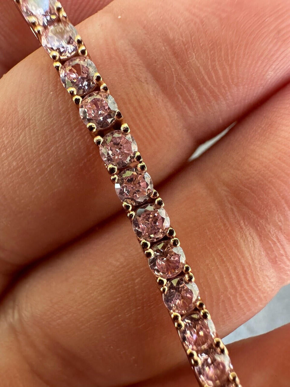 3mm Pink CZ Tennis Bracelet Real Iced 925 Sterling Silver 14k Rose Gold Plated