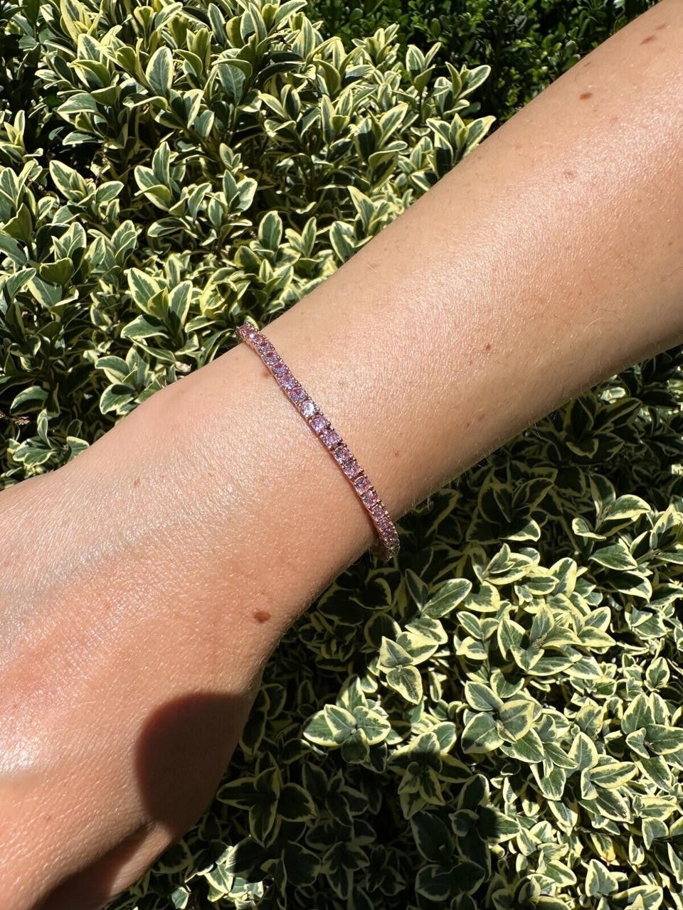 3mm Pink CZ Tennis Bracelet Real Iced 925 Sterling Silver 14k Rose Gold Plated