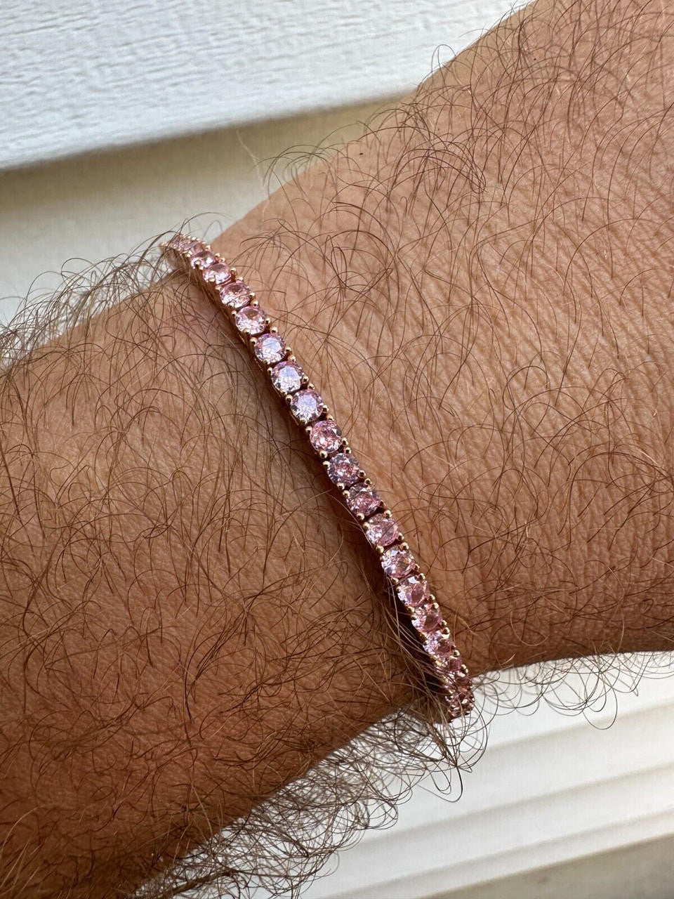 3mm Pink CZ Tennis Bracelet Real Iced 925 Sterling Silver 14k Rose Gold Plated