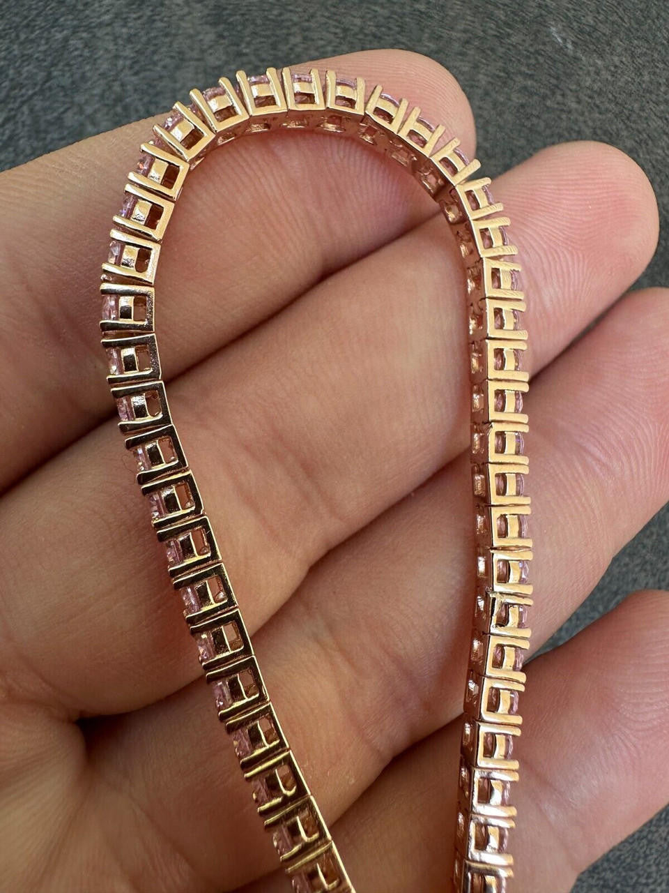 3mm Pink CZ Tennis Bracelet Real Iced 925 Sterling Silver 14k Rose Gold Plated