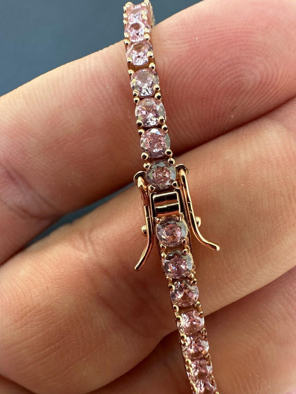 3mm Pink CZ Tennis Bracelet Real Iced 925 Sterling Silver 14k Rose Gold Plated