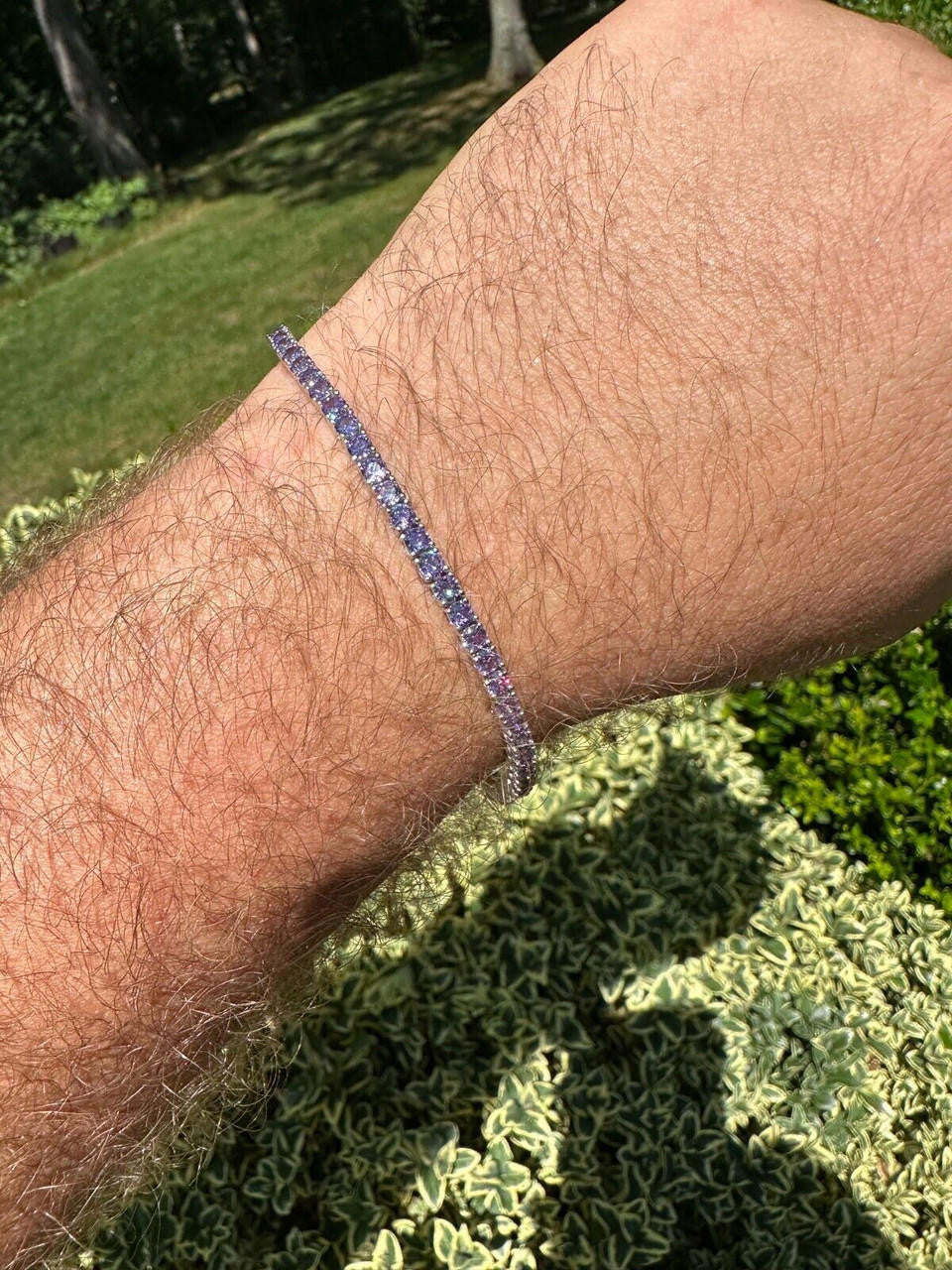 3mm Purple CZ Tennis Bracelet Real Iced 925 Sterling Silver Mens Ladies 6-8.5"