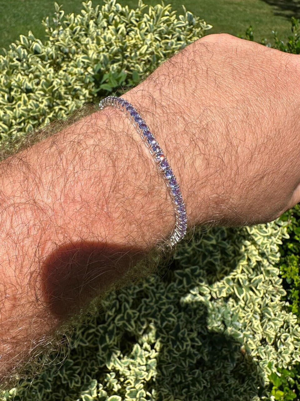 3mm Purple CZ Tennis Bracelet Real Iced 925 Sterling Silver Mens Ladies 6-8.5"