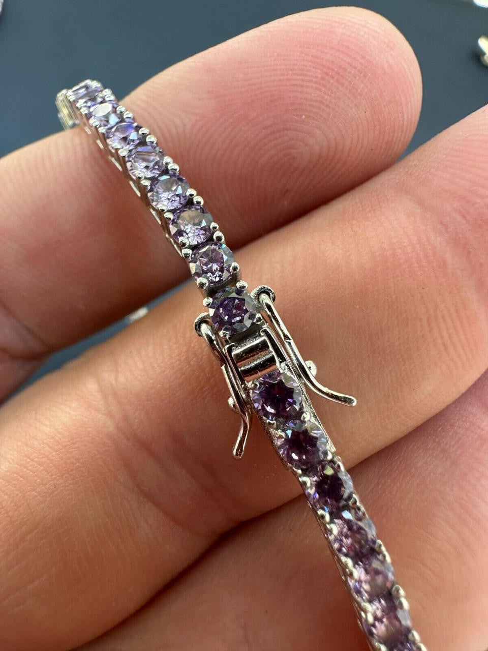 3mm Purple CZ Tennis Bracelet Real Iced 925 Sterling Silver Mens Ladies 6-8.5"
