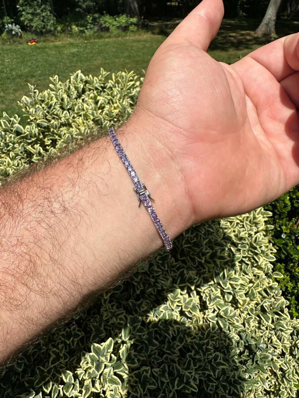 3mm Purple CZ Tennis Bracelet Real Iced 925 Sterling Silver Mens Ladies 6-8.5"