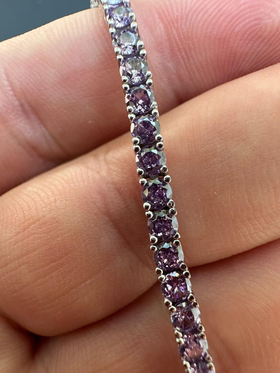 3mm Purple CZ Tennis Bracelet Real Iced 925 Sterling Silver Mens Ladies 6-8.5"