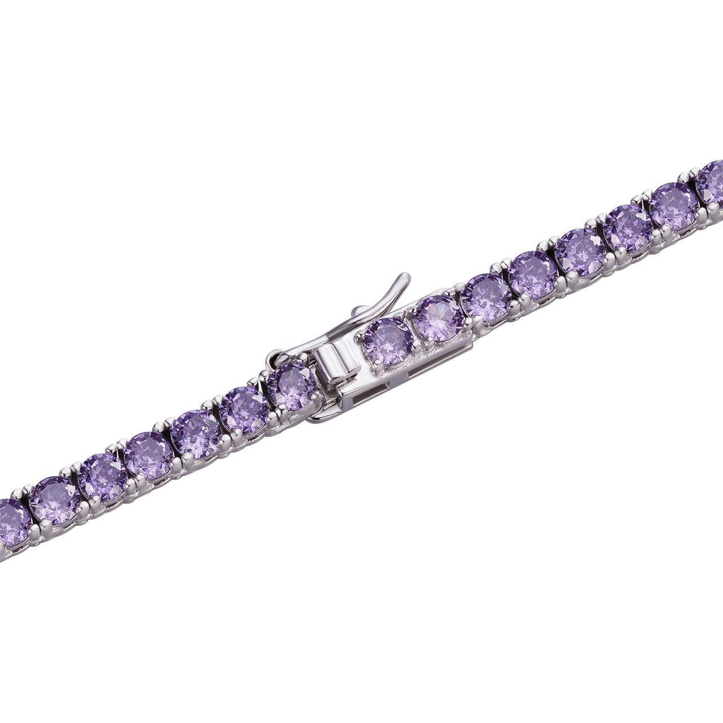 3mm Purple CZ Tennis Bracelet Real Iced 925 Sterling Silver Mens Ladies 6-8.5"