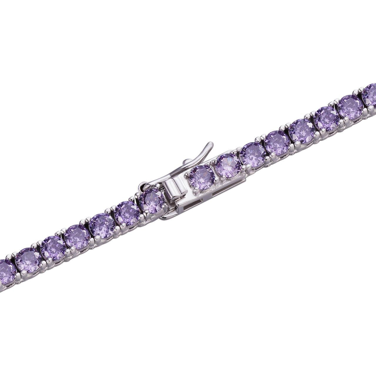 3mm Purple CZ Tennis Bracelet Real Iced 925 Sterling Silver Mens Ladies 6-8.5"