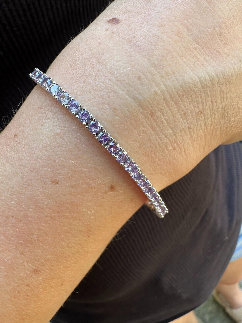 3mm Purple CZ Tennis Bracelet Real Iced 925 Sterling Silver Mens Ladies 6-8.5"