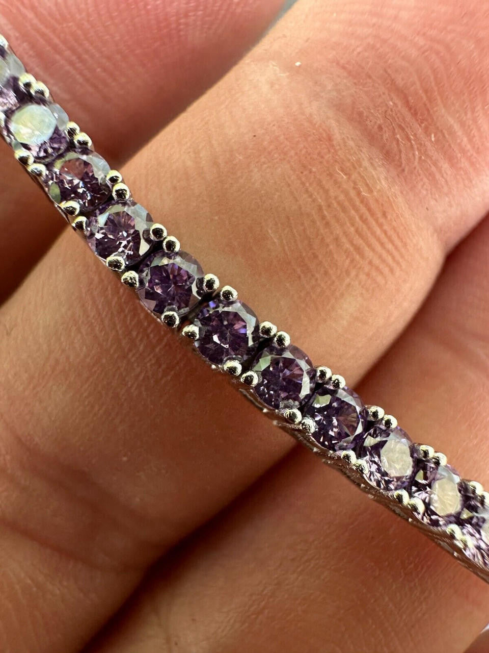 3mm Purple CZ Tennis Bracelet Real Iced 925 Sterling Silver Mens Ladies 6-8.5"