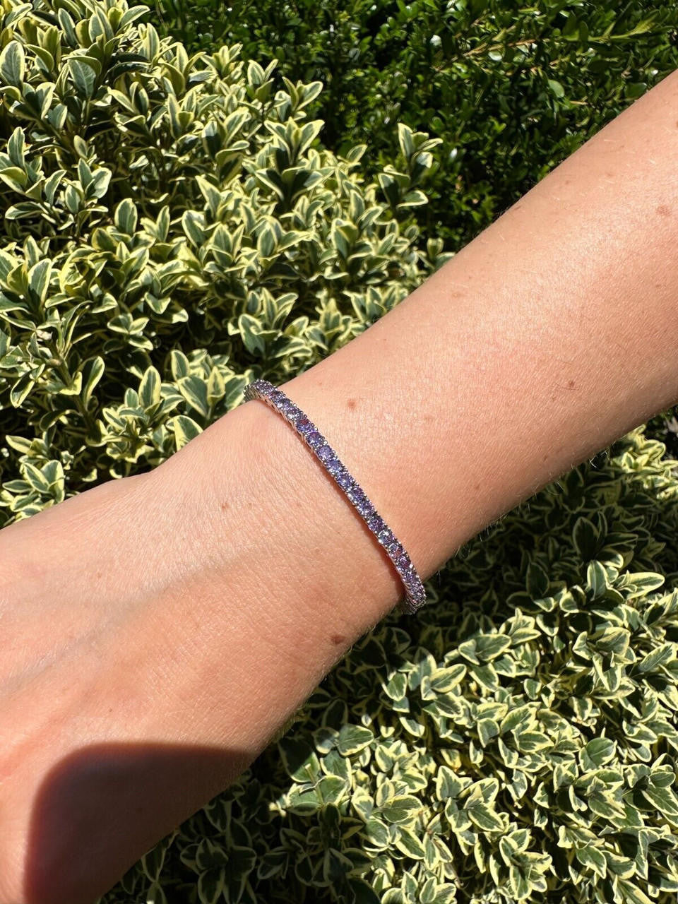 3mm Purple CZ Tennis Bracelet Real Iced 925 Sterling Silver Mens Ladies 6-8.5"