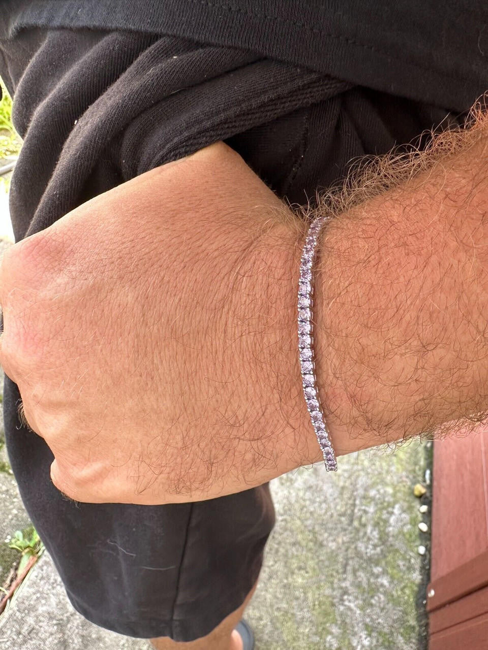 3mm Purple CZ Tennis Bracelet Real Iced 925 Sterling Silver Mens Ladies 6-8.5"