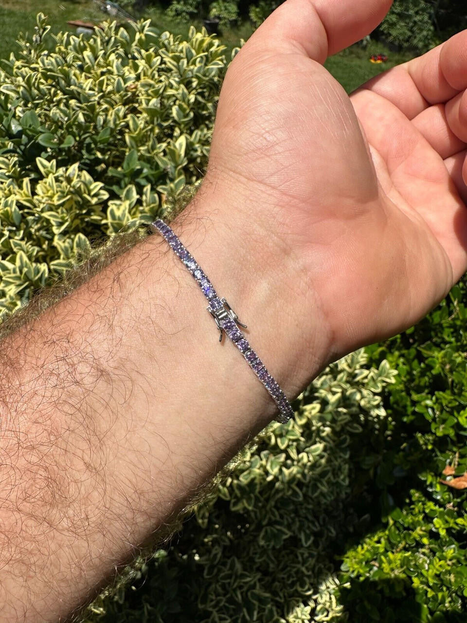 3mm Purple CZ Tennis Bracelet Real Iced 925 Sterling Silver Mens Ladies 6-8.5"