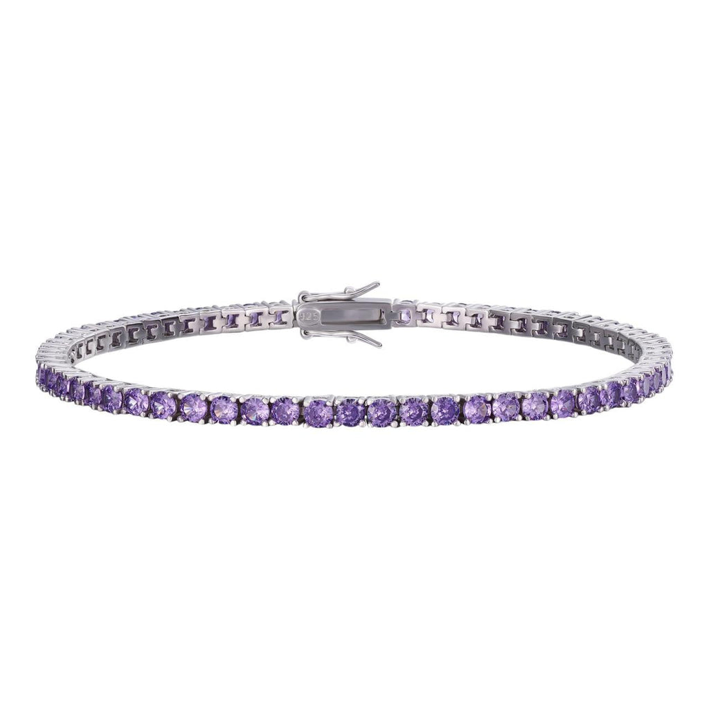 3mm Purple CZ Tennis Bracelet Real Iced 925 Sterling Silver Mens Ladies 6-8.5"