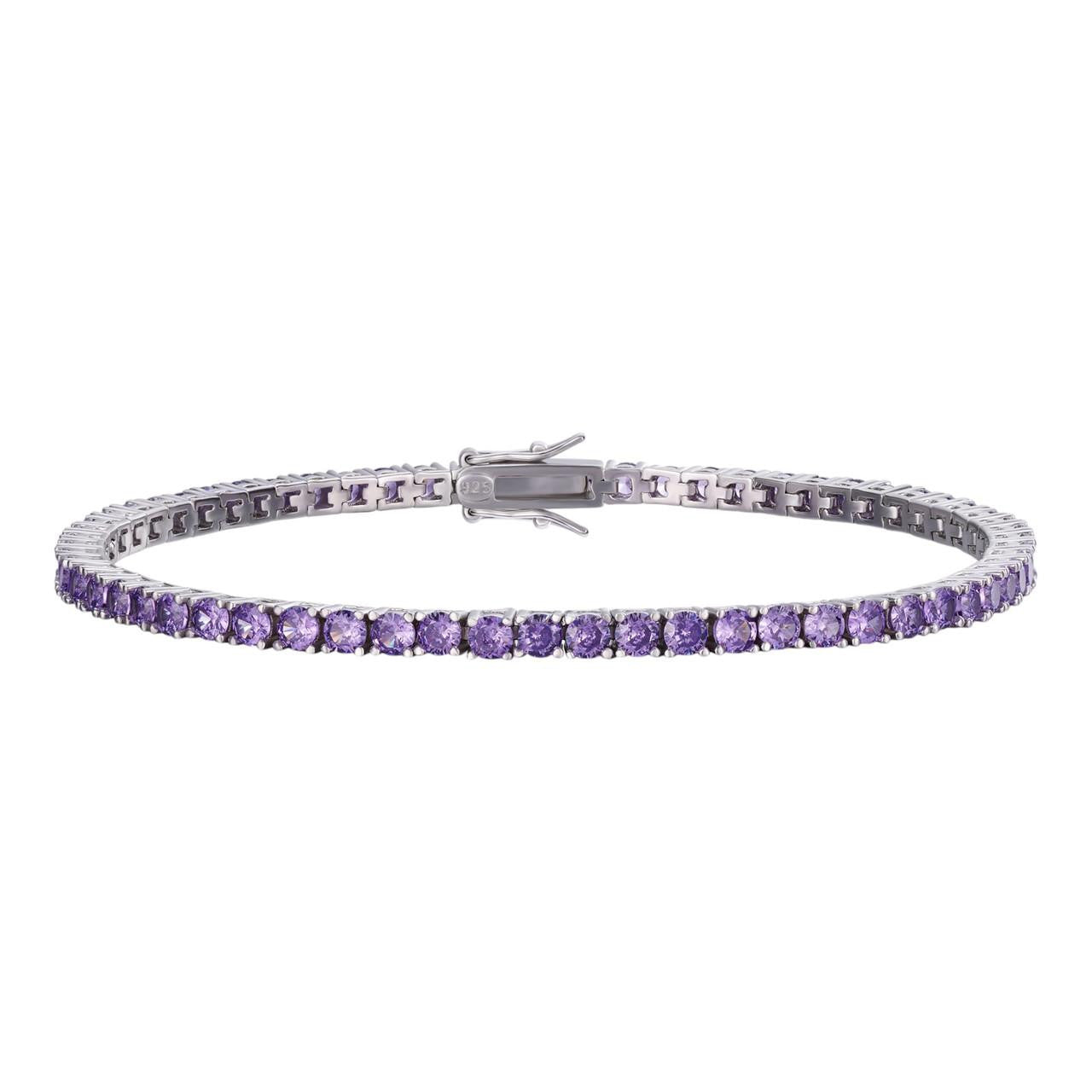 3mm Purple CZ Tennis Bracelet Real Iced 925 Sterling Silver Mens Ladies 6-8.5"