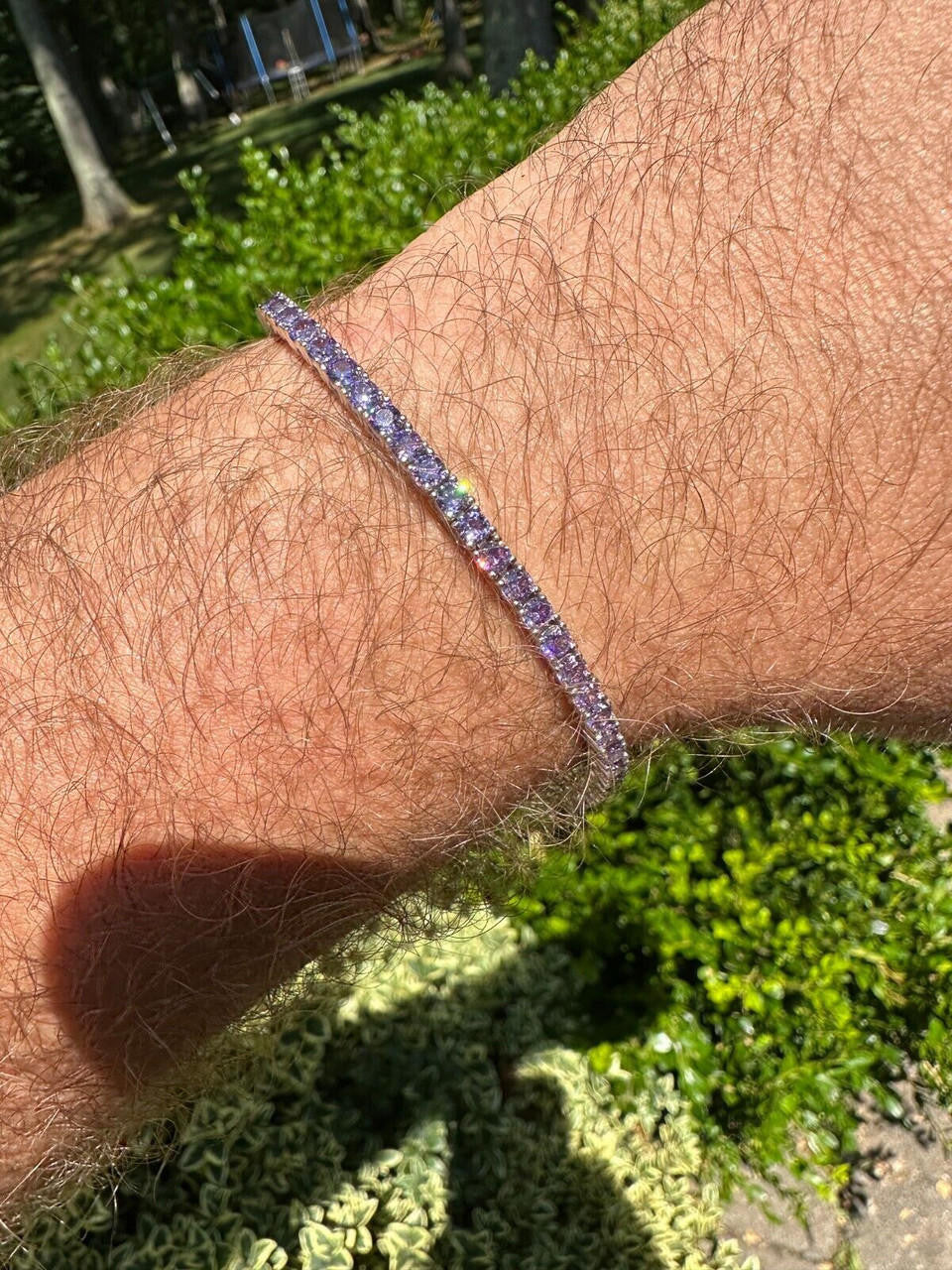 3mm Purple CZ Tennis Bracelet Real Iced 925 Sterling Silver Mens Ladies 6-8.5"