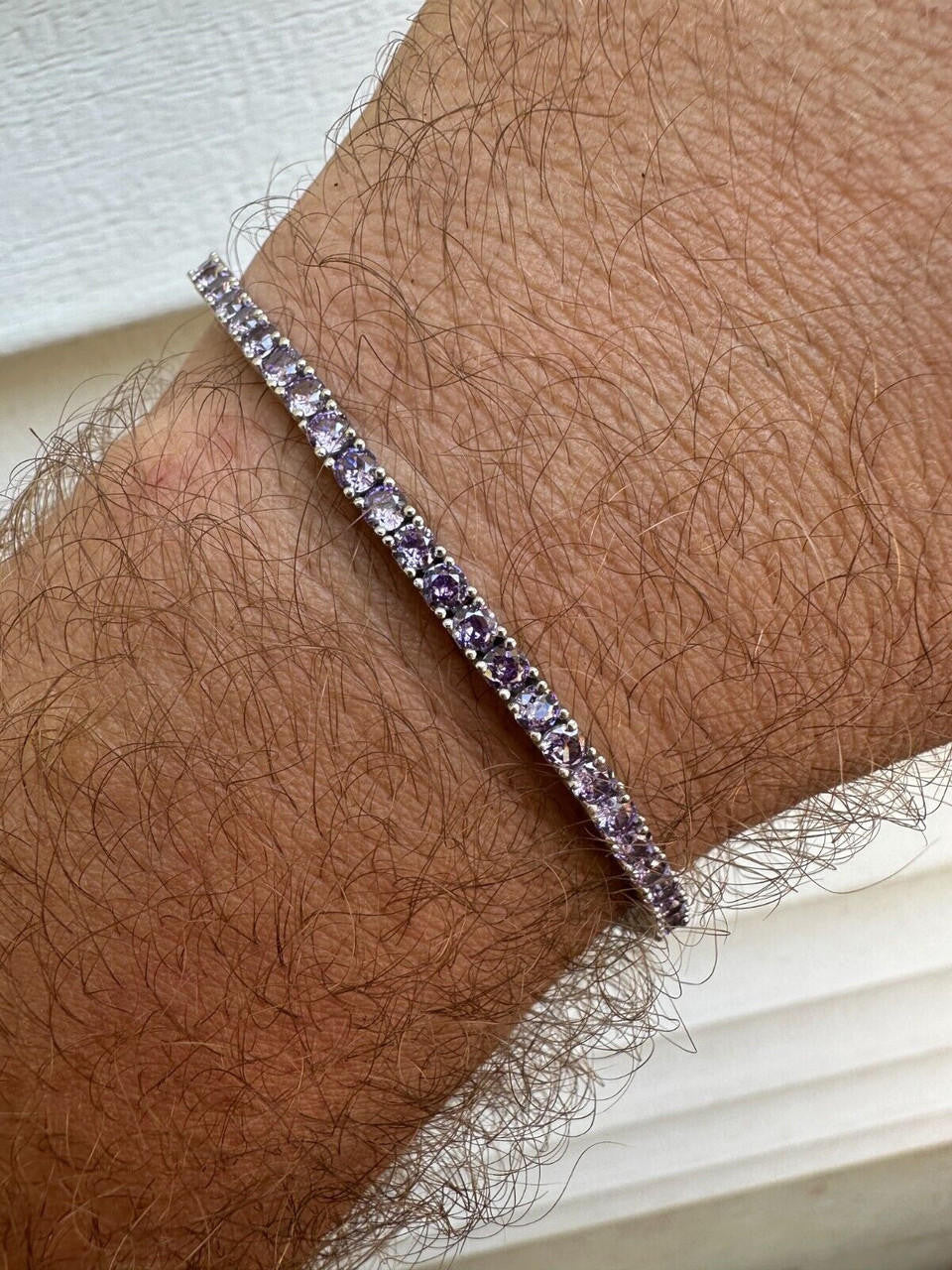 3mm Purple CZ Tennis Bracelet Real Iced 925 Sterling Silver Mens Ladies 6-8.5"