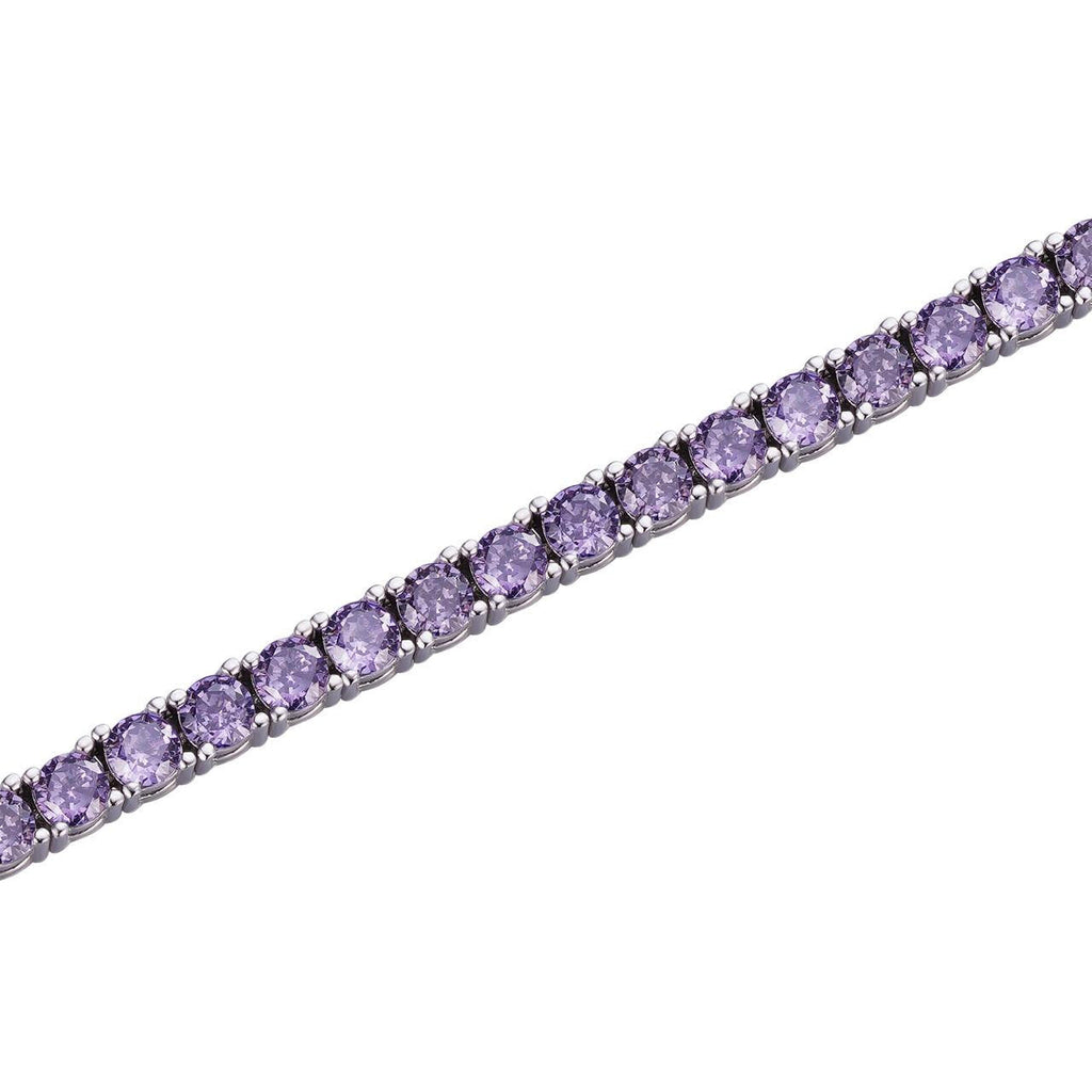 3mm Purple CZ Tennis Bracelet Real Iced 925 Sterling Silver Mens Ladies 6-8.5"