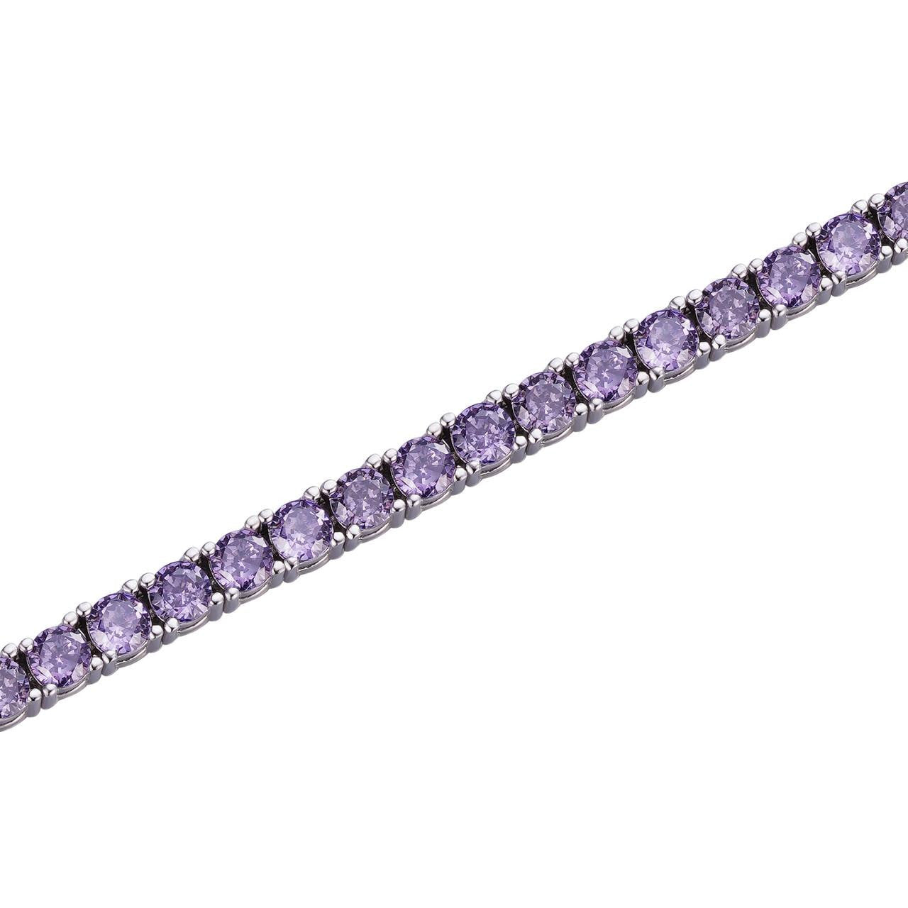 3mm Purple CZ Tennis Bracelet Real Iced 925 Sterling Silver Mens Ladies 6-8.5"