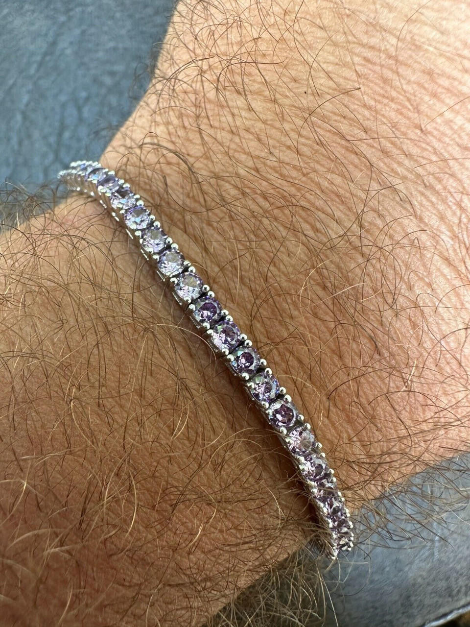 3mm Purple CZ Tennis Bracelet Real Iced 925 Sterling Silver Mens Ladies 6-8.5"
