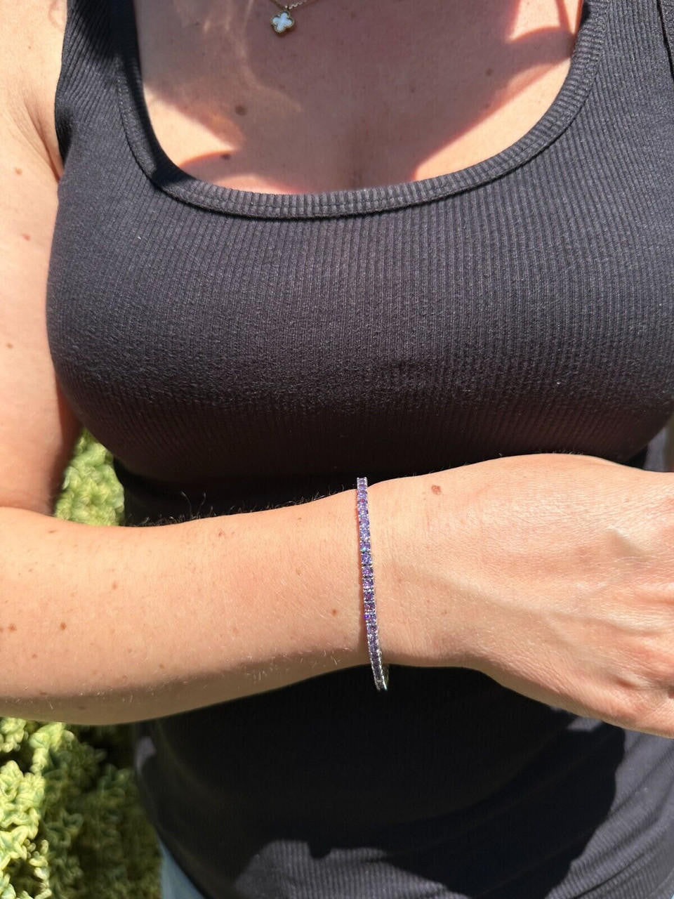 3mm Purple CZ Tennis Bracelet Real Iced 925 Sterling Silver Mens Ladies 6-8.5"