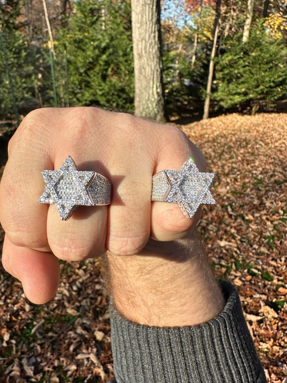 MOISSANITE Star Of David Baguette Iced Out Ring - 925 Silver