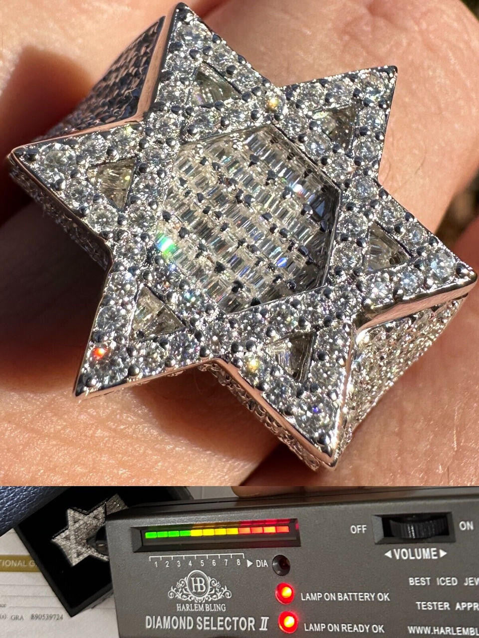 MOISSANITE Star Of David Baguette Iced Out Ring - 925 Silver