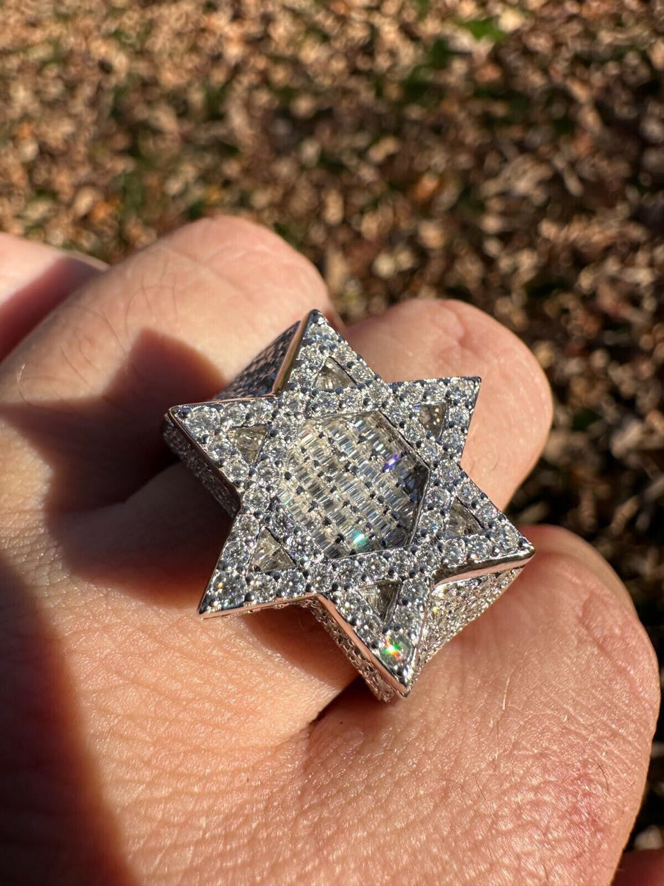 MOISSANITE Star Of David Baguette Iced Out Ring - 925 Silver