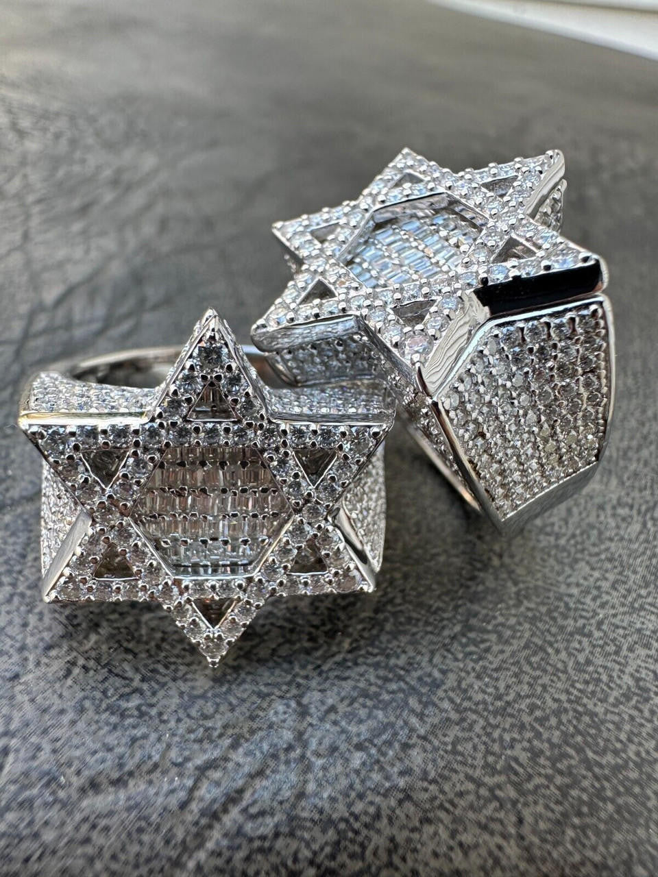 MOISSANITE Star Of David Baguette Iced Out Ring - 925 Silver