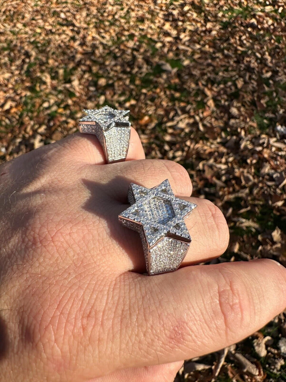MOISSANITE Star Of David Baguette Iced Out Ring - 925 Silver