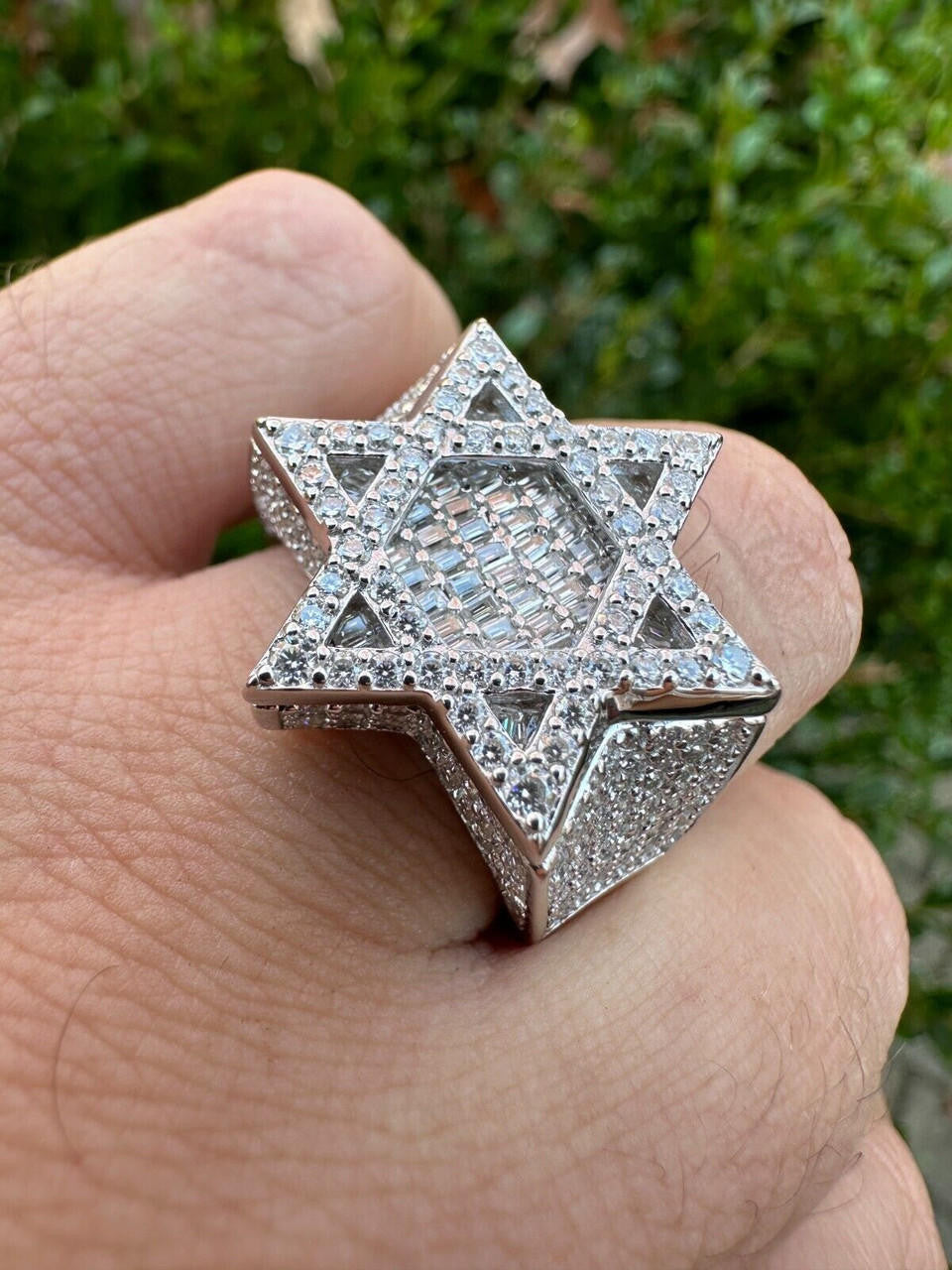 MOISSANITE Star Of David Baguette Iced Out Ring - 925 Silver
