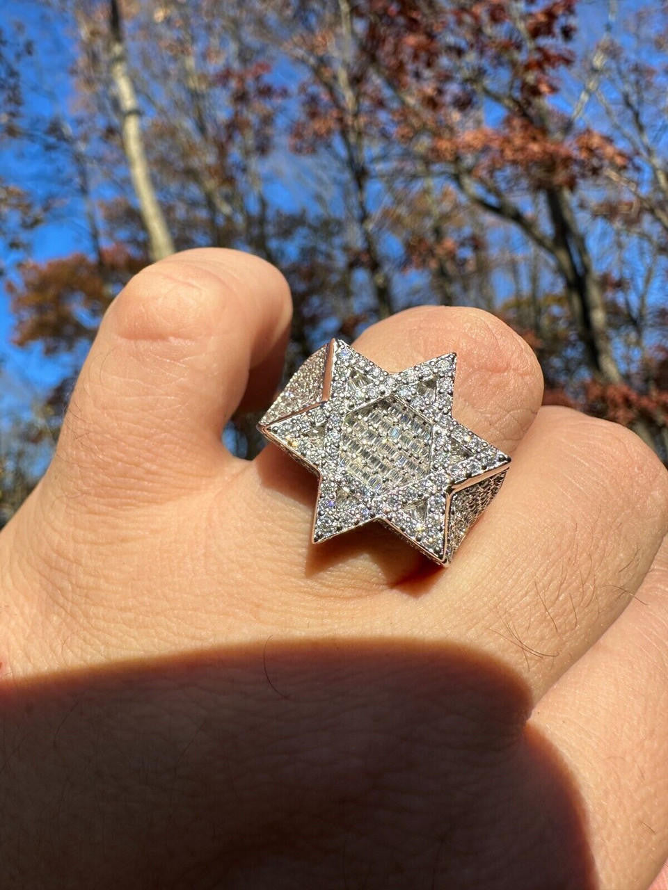 MOISSANITE Star Of David Baguette Iced Out Ring - 925 Silver