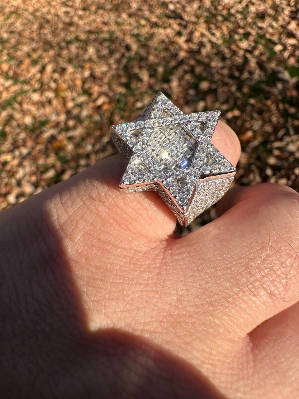 MOISSANITE Star Of David Baguette Iced Out Ring - 925 Silver