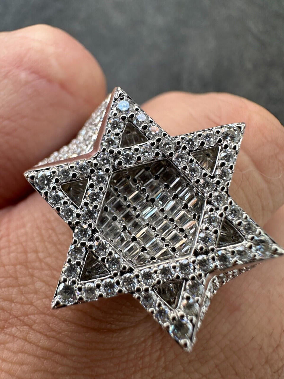 MOISSANITE Star Of David Baguette Iced Out Ring - 925 Silver