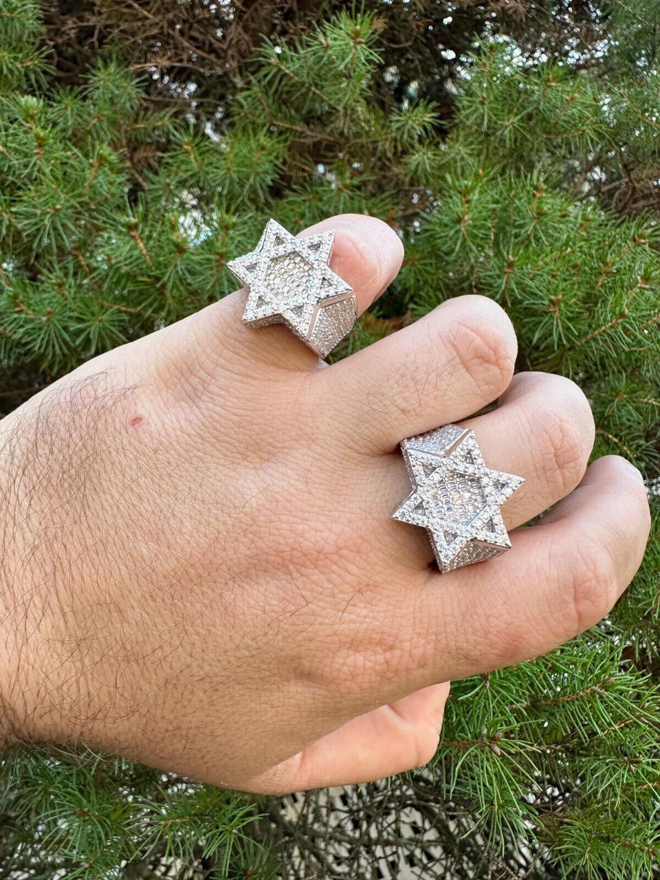 MOISSANITE Star Of David Baguette Iced Out Ring - 925 Silver