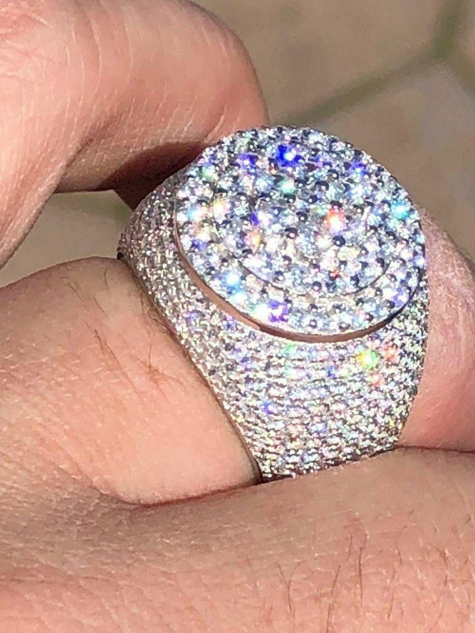 4.68ct Real DIAMOND Round Cluster Iced Out Ring - 14k White Gold