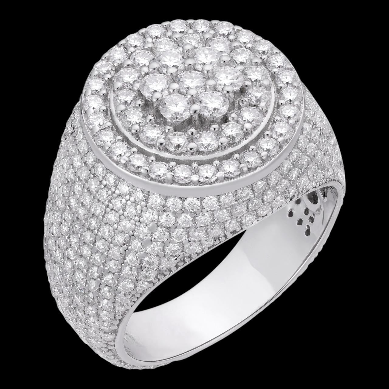 4.68ct Real DIAMOND Round Cluster Iced Out Ring - 14k White Gold