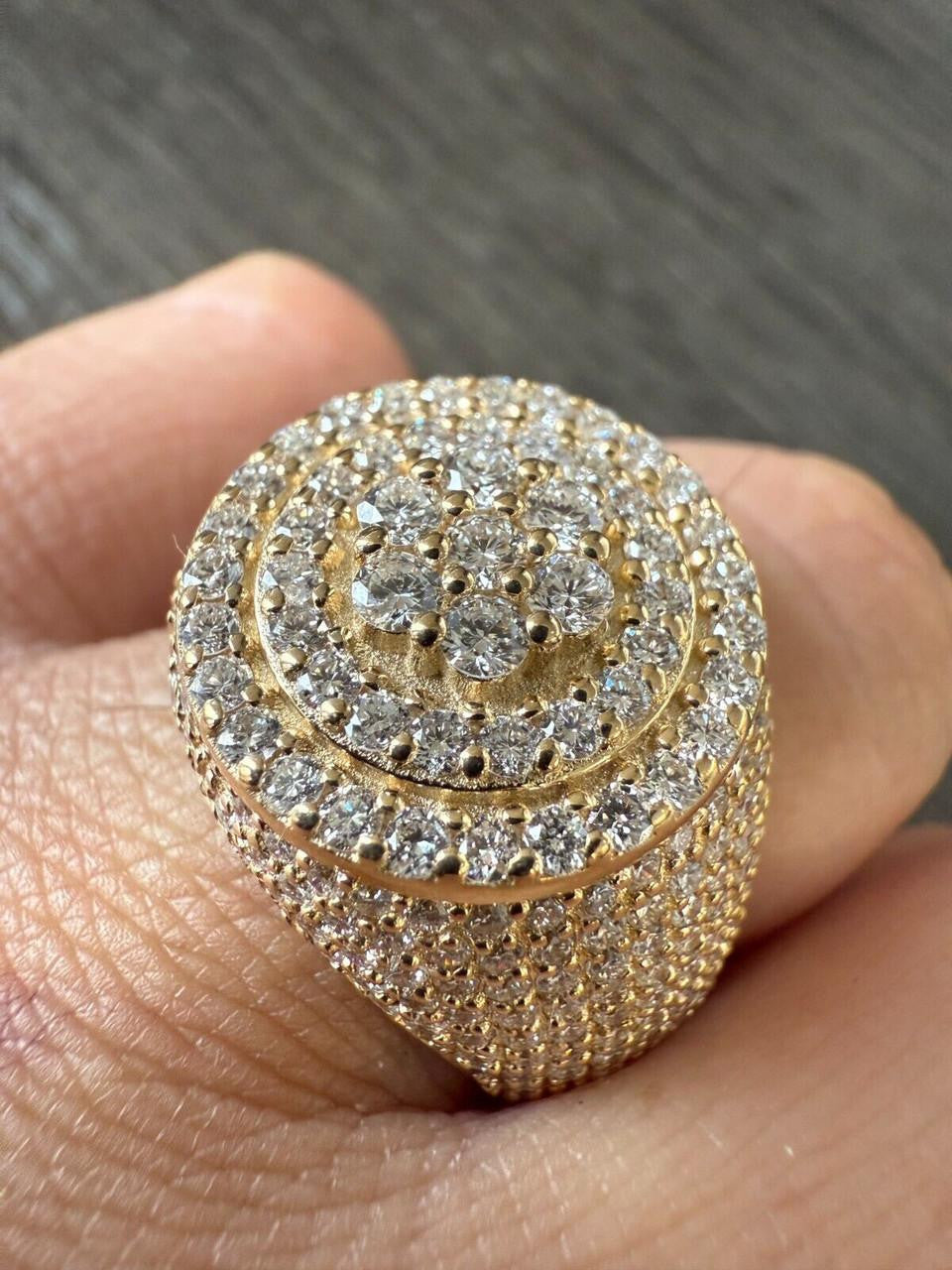4.68ct Real DIAMOND Round Cluster Iced Out Ring - 14k Yellow Gold
