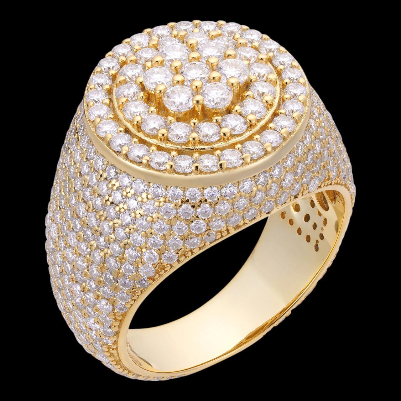 4.68ct Real DIAMOND Round Cluster Iced Out Ring - 14k Yellow Gold