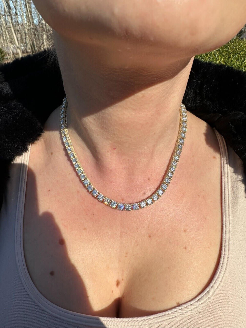 MOISSANITE Reinvented Tennis Chain Necklace Iced Out On All Sides - 14k Gold Vermeil 925 Silver - 5mm - 14"-28"