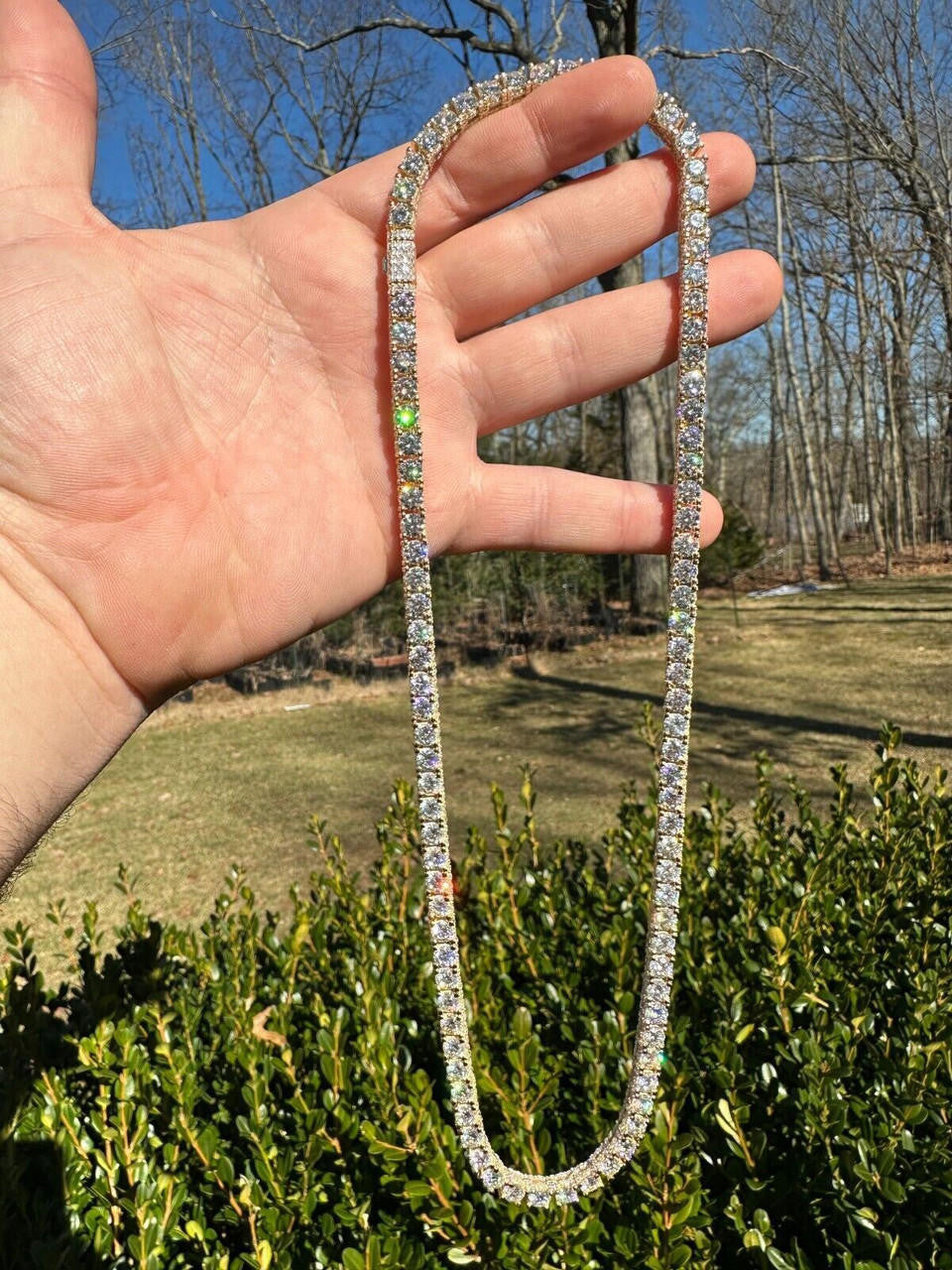 MOISSANITE Reinvented Tennis Chain Necklace Iced Out On All Sides - 14k Gold Vermeil 925 Silver - 5mm - 14"-28"
