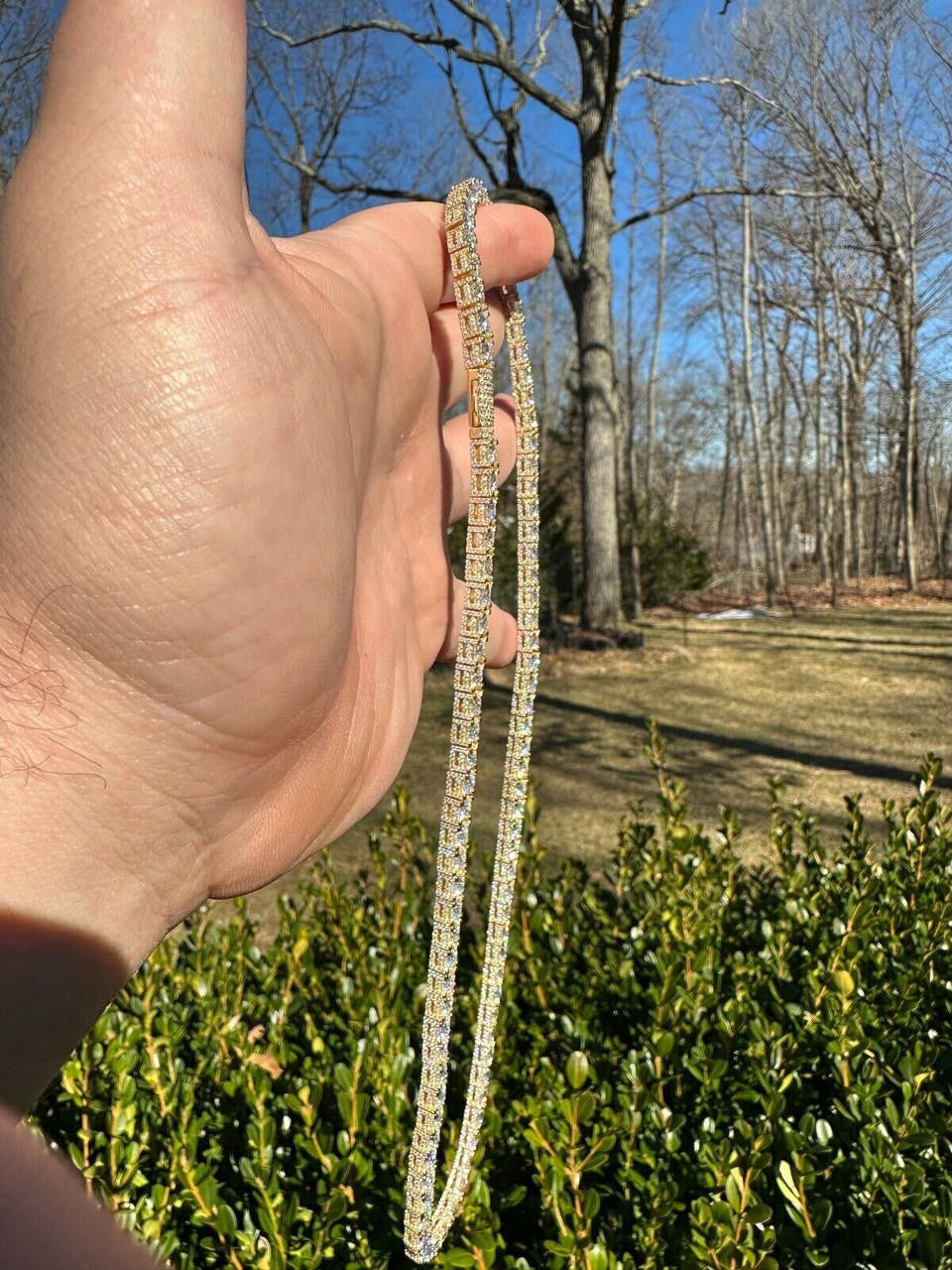 MOISSANITE Reinvented Tennis Chain Necklace Iced Out On All Sides - 14k Gold Vermeil 925 Silver - 5mm - 14"-28"