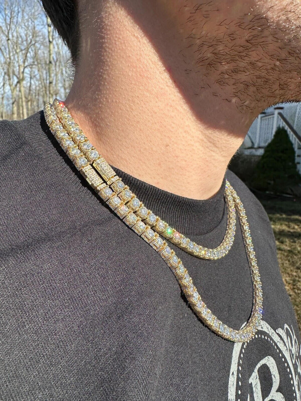 MOISSANITE Reinvented Tennis Chain Necklace Iced Out On All Sides - 14k Gold Vermeil 925 Silver - 5mm - 14"-28"