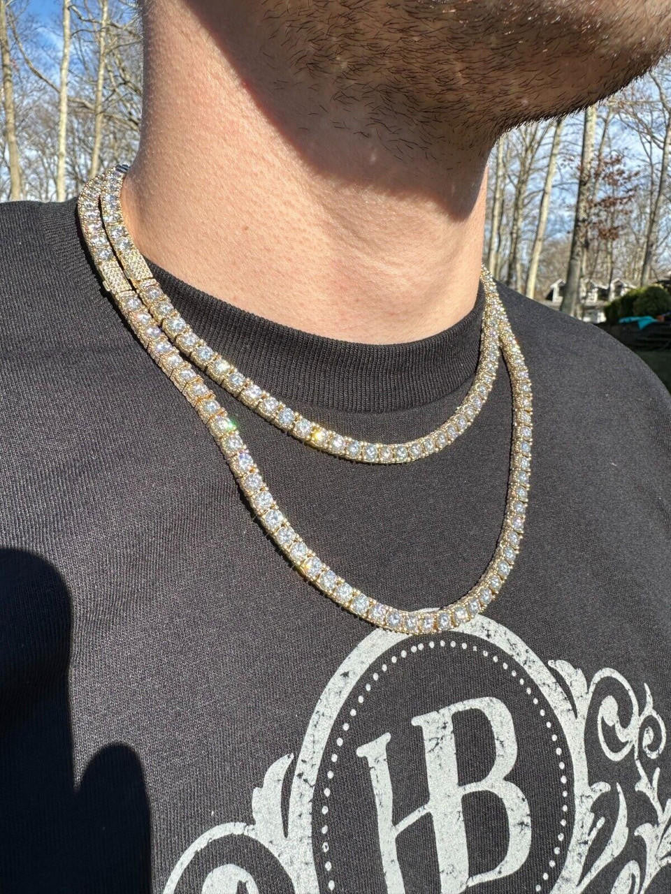 MOISSANITE Reinvented Tennis Chain Necklace Iced Out On All Sides - 14k Gold Vermeil 925 Silver - 5mm - 14"-28"