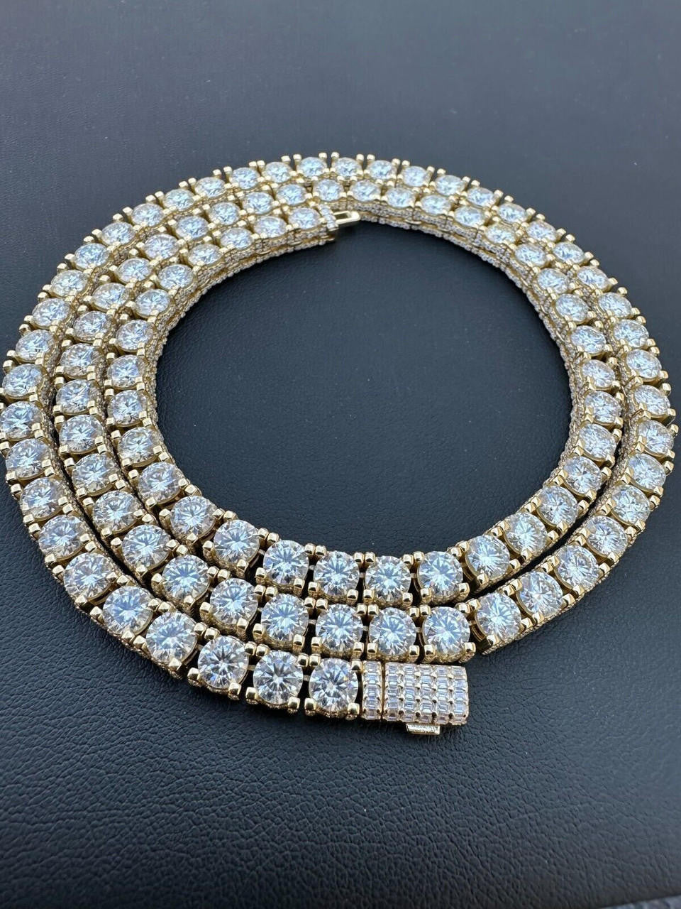 MOISSANITE Reinvented Tennis Chain Necklace Iced Out On All Sides - 14k Gold Vermeil 925 Silver - 5mm - 14"-28"