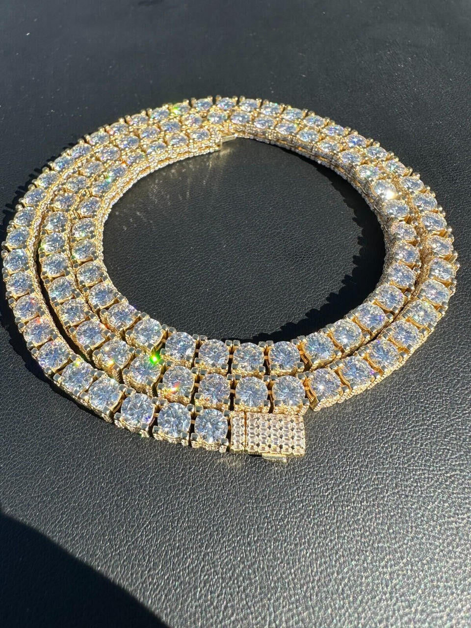 MOISSANITE Reinvented Tennis Chain Necklace Iced Out On All Sides - 14k Gold Vermeil 925 Silver - 5mm - 14"-28"