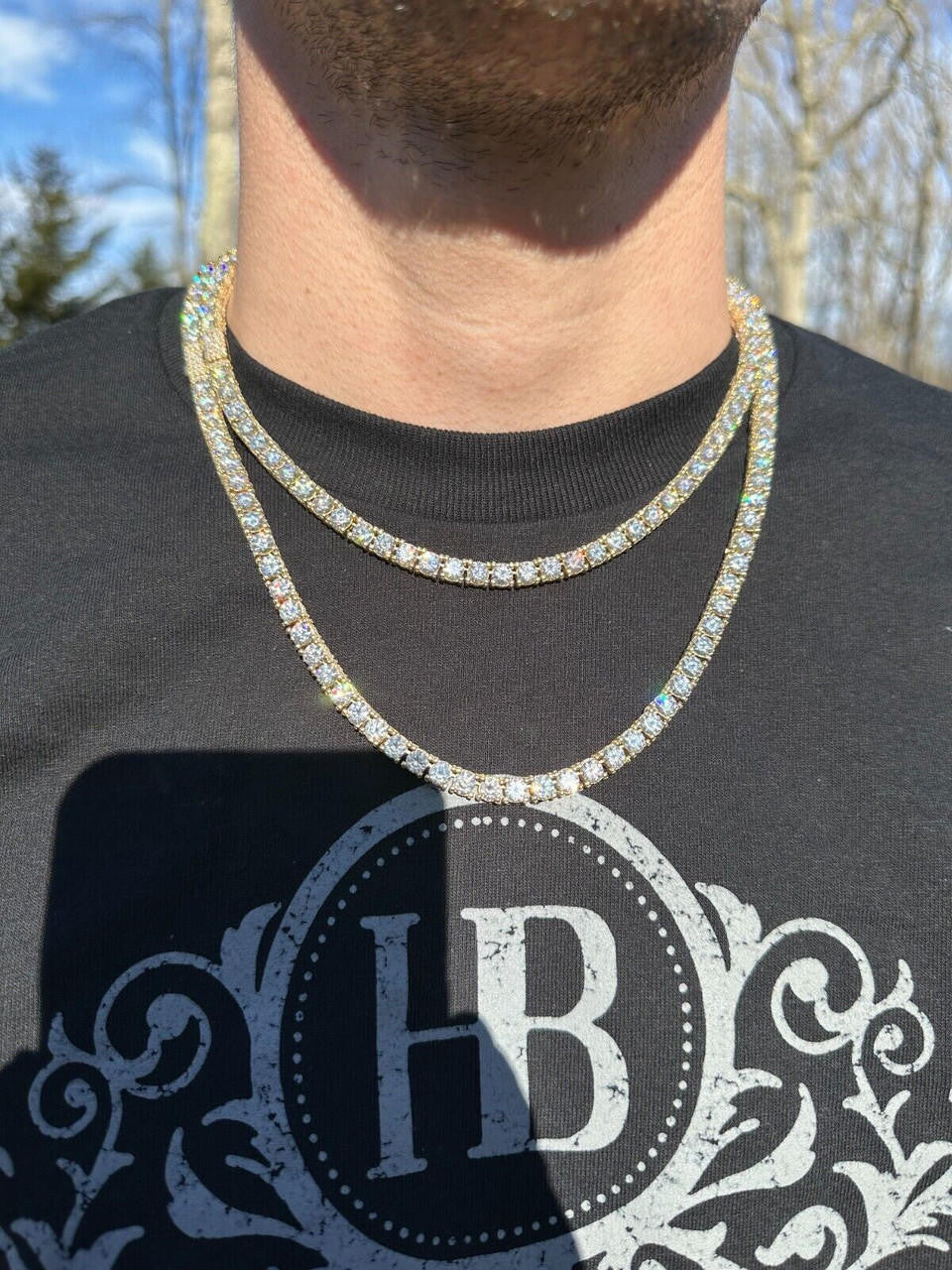 MOISSANITE Reinvented Tennis Chain Necklace Iced Out On All Sides - 14k Gold Vermeil 925 Silver - 5mm - 14"-28"